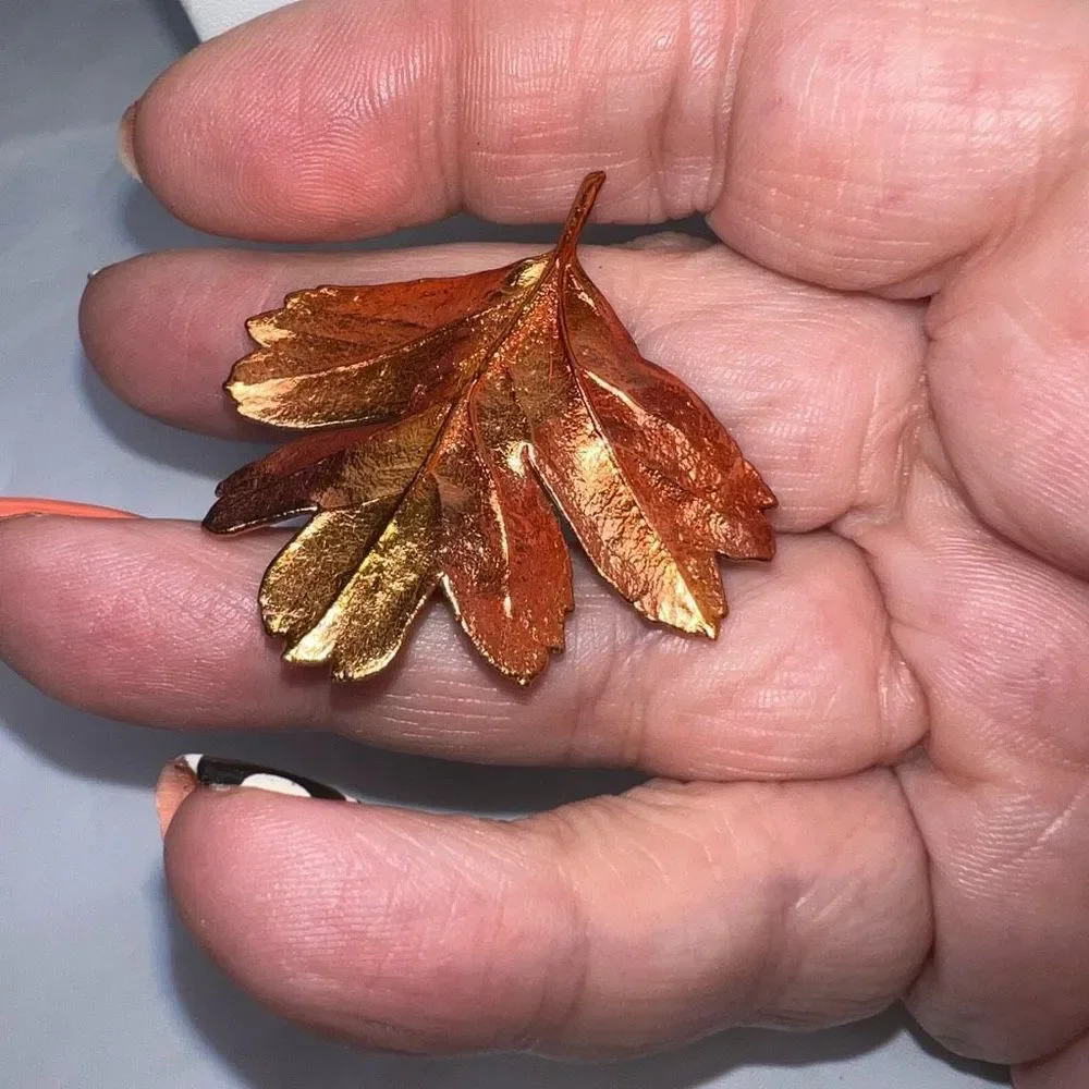 Vintage Copper Overlay Leaf Brooch